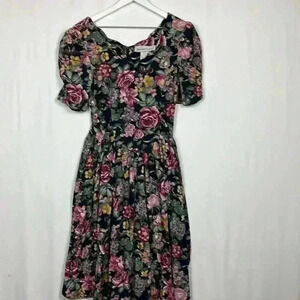 Brandywine Creek Womens Dress Blue 5/6 Vintage Floral Print Midi Cottage Core